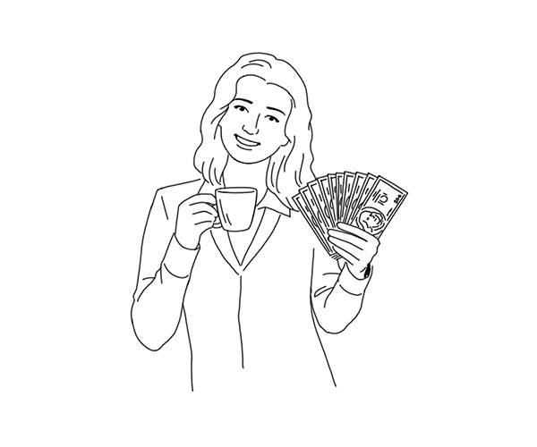 Woman holding a handfull of money