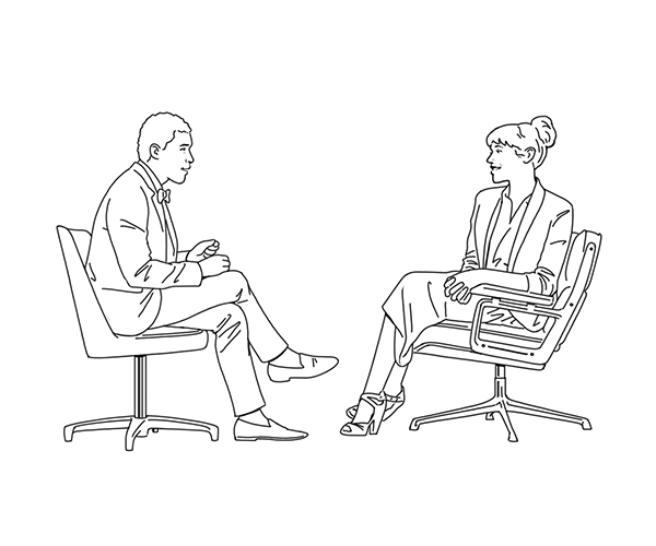 Illustration of a two people sitting facing each other