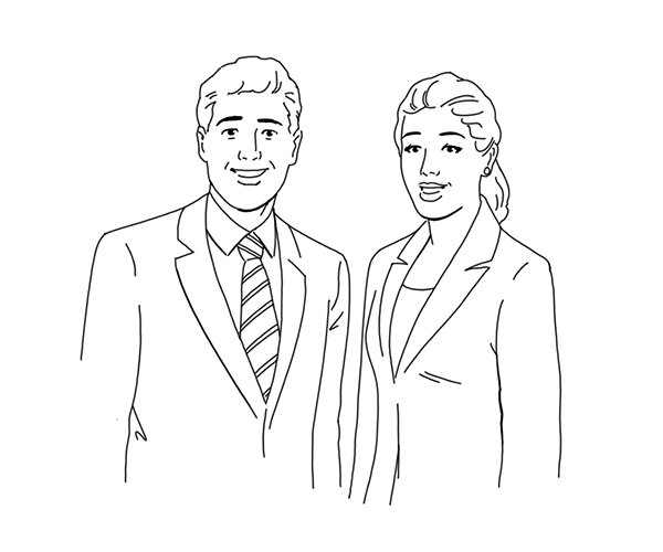 Illustration of man and woman standing next to each other