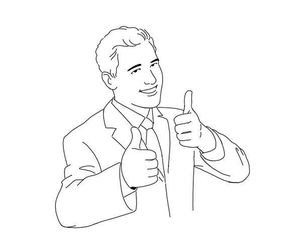 Illustration of man holding 2 thumbs up