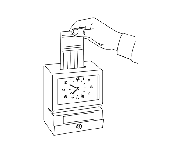 Illustration of hand punching timecard